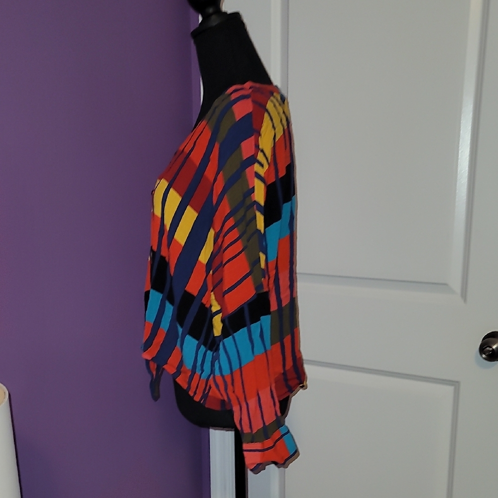 Express Multicolor Striped Button Down Crop Style… - image 5